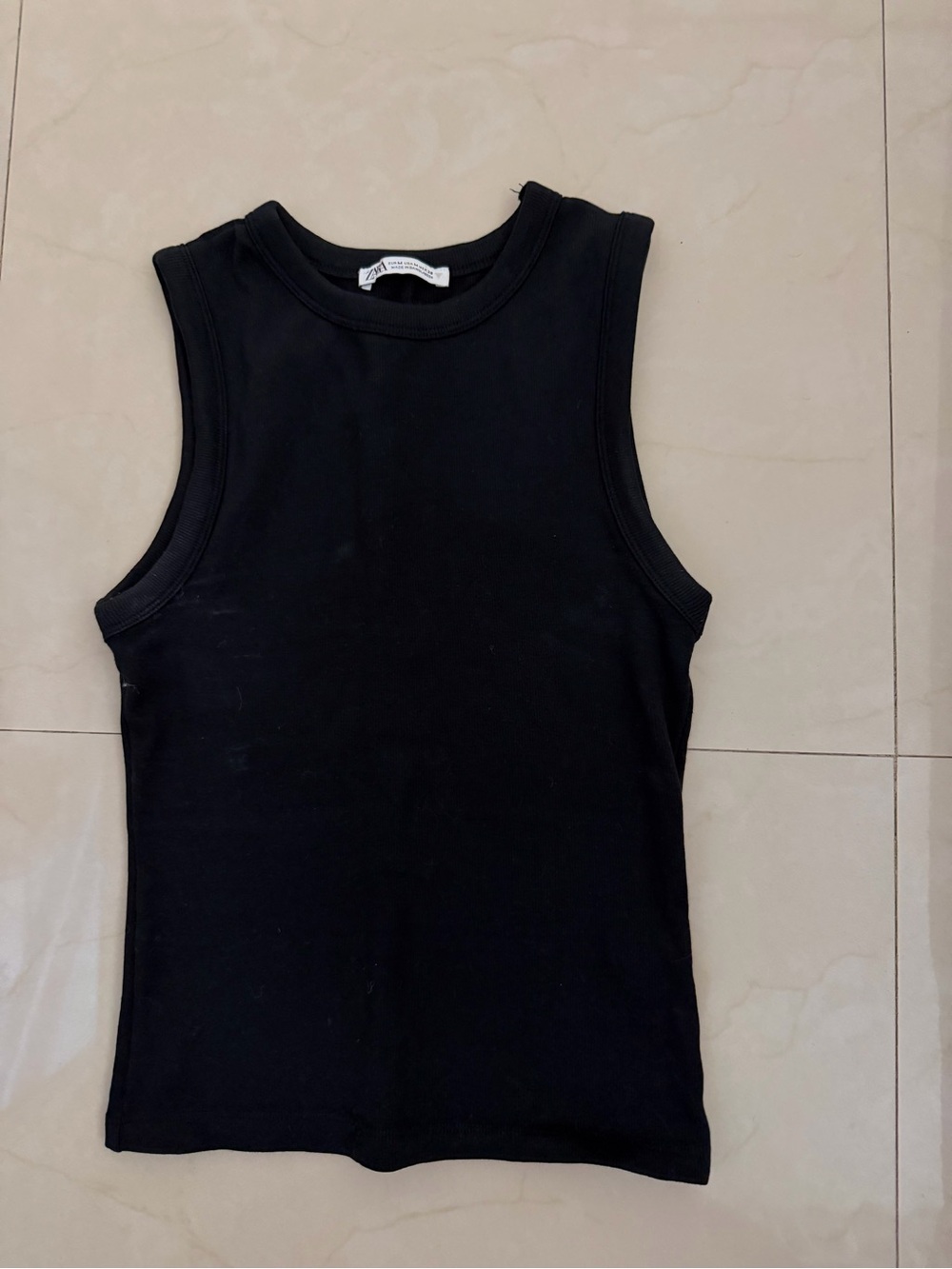 Zara Black Sleeveless Ribbed Tank Top